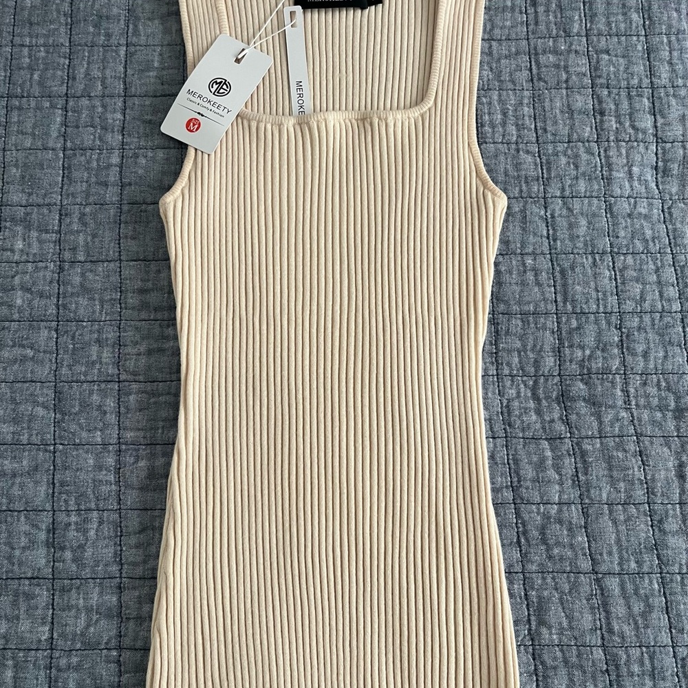 Merokeety Women's Ribbed Square Neck Tank Top - Cream